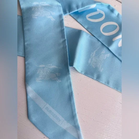 BURBERRY Skinny Silk Scarf- Topaz Blue - Picture 11 of 13